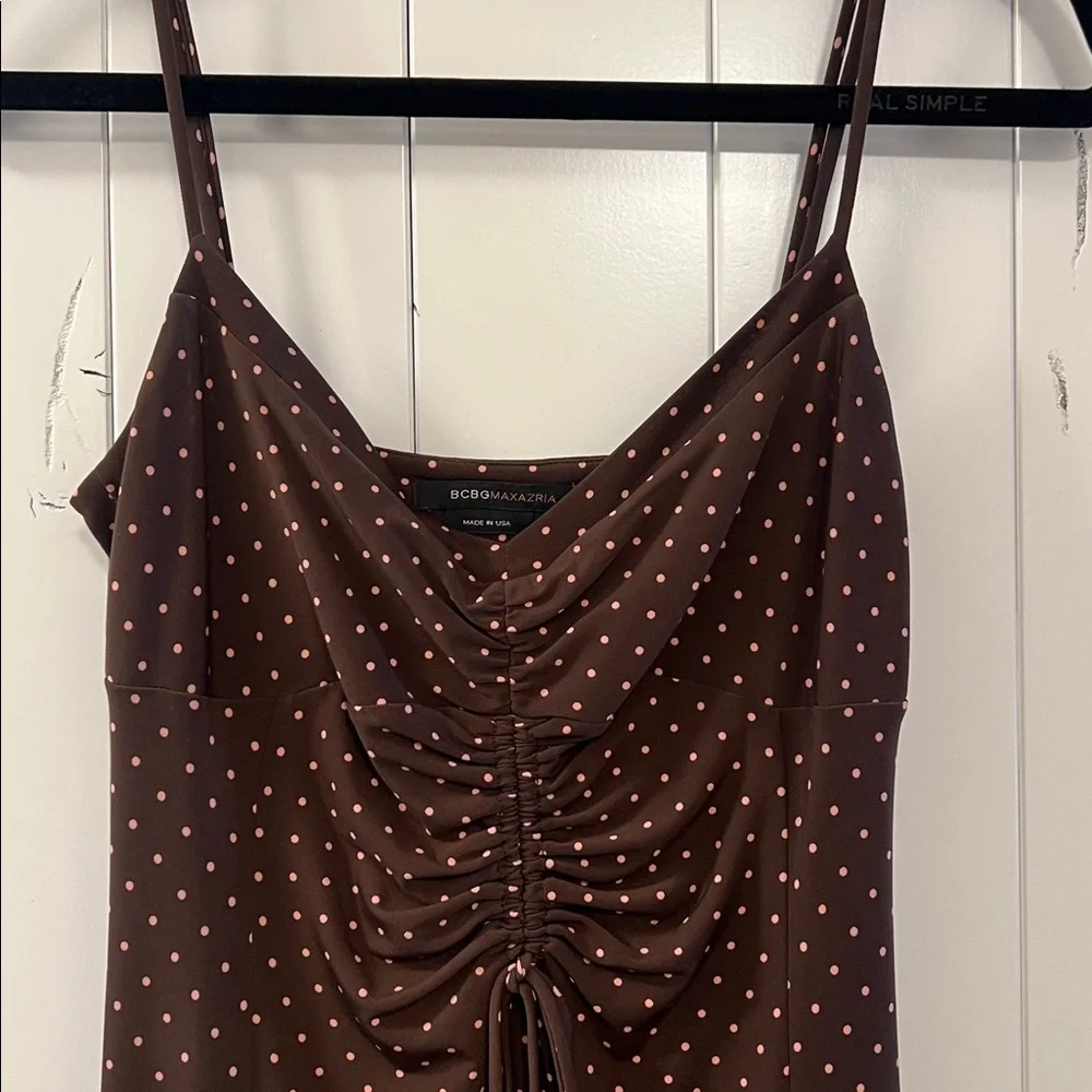 BCBGMaxAzria Dark Brown Dress with Pink Polka Dots - Picture 4 of 7